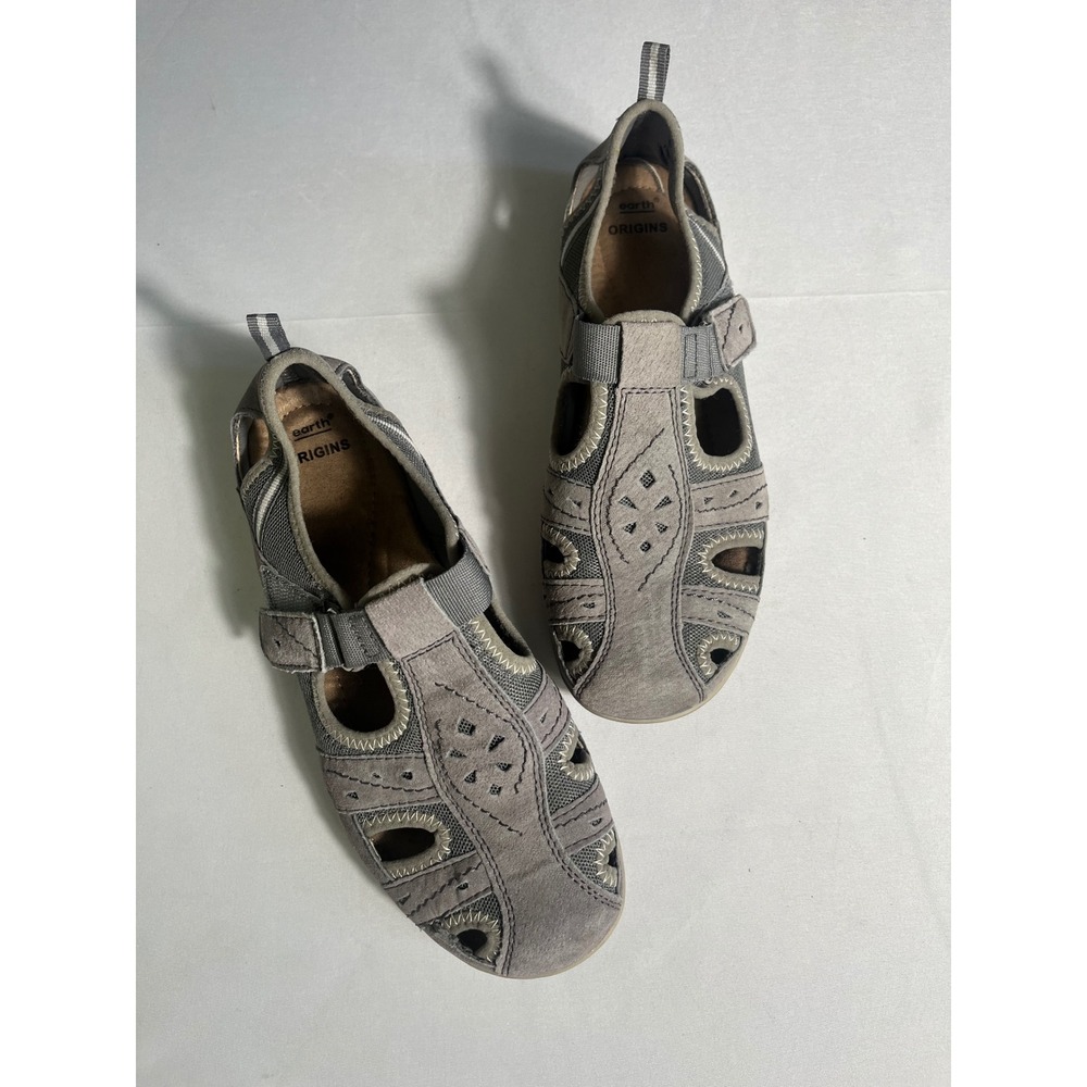 Earth Origins Gray Leather Fisherman Sandals Comfort Walking Shoes Womens 8.5M